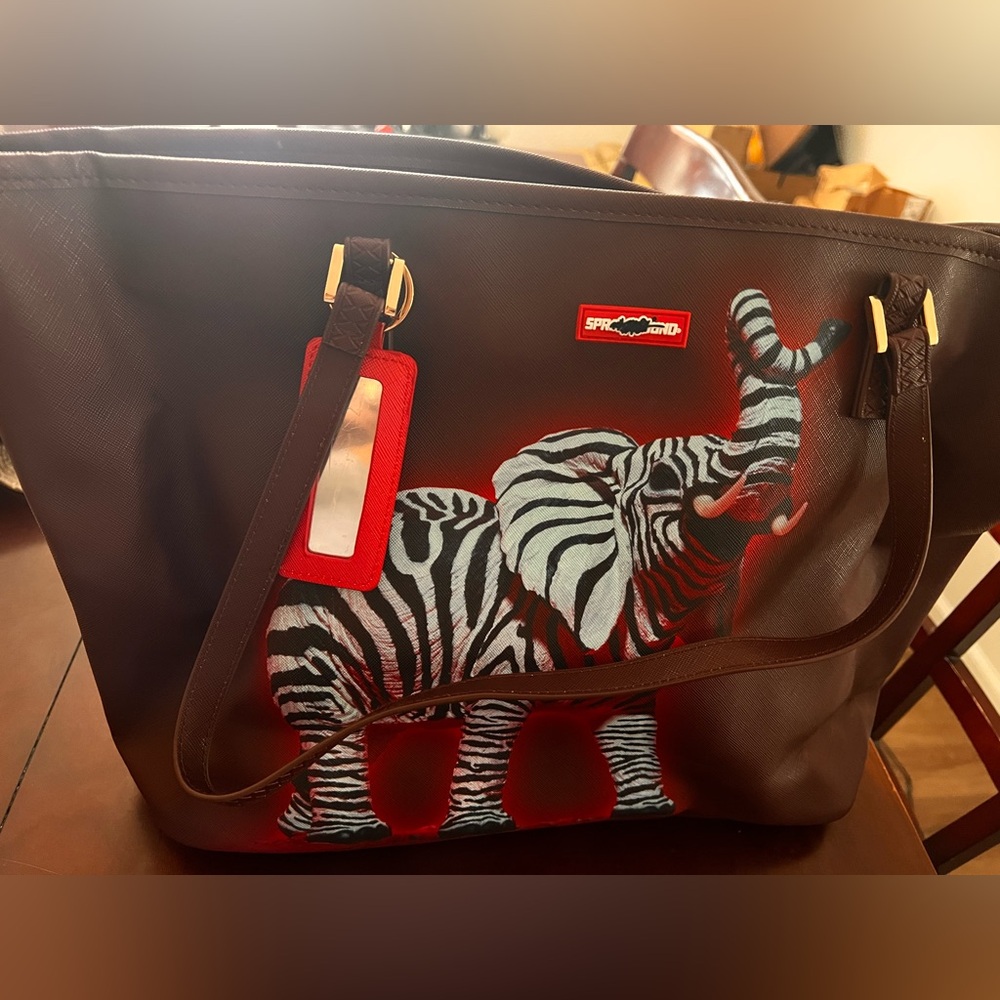 Sprayground Zebra Elephant Ron English Collab Tote.